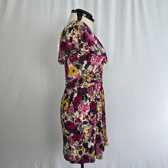 Elle Mini Dress Women's M Multi-Color Floral Stretch Ruffle Short Sleeve NWT - Picture 6 of 16